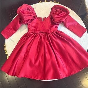 Elegant Red Satin Dress with Puff Sleeves